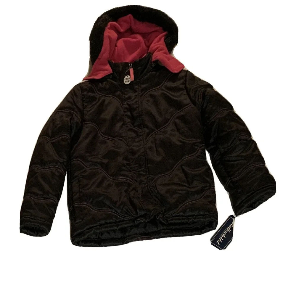 Rothschild Girls Coat XL 16 Detachable Hood New 16 Black Pink Faux Fur Puffer